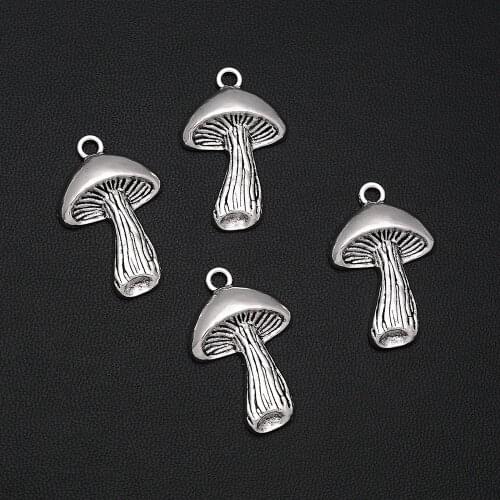8pcs/Lots 18x29mm Antique Silver Plated Mushroom Wild Forest Charms Plant Pendants For DIY Jewelry Creation Bulk Items Wholesale