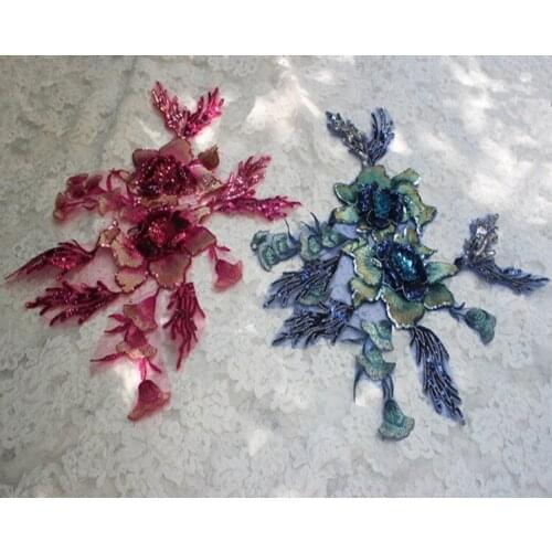 Free Shipping Sew-on Sequined 3D Flower Lace Applique Lace Patch for Garment Decoration