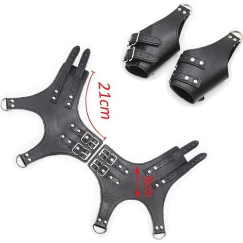 BDSM PU Leather Hands Arm Binders Costume,Hanging Handcuffs Restraint Suspension Buckled Hand Cuffs Adult Role Play Sex Toys