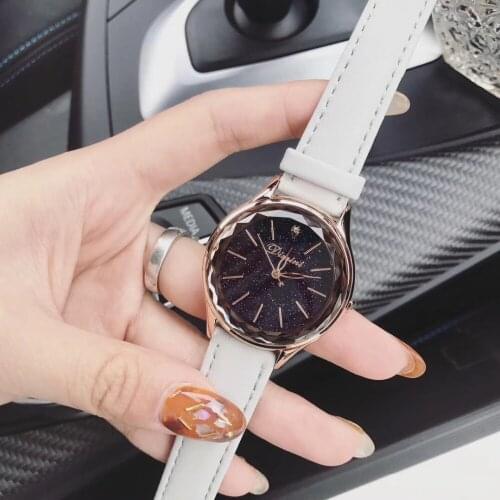New Fashion Women Candy Colors Real Leather Strap Watches Multi Faceted Glass Crystal Watch Girls Students Quartz Wrist watch