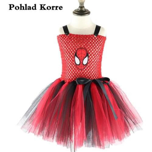 Kids Spider Girls Tutu Dress Super Hero Girls Party Dresses Superhero Cosplay Halloween Costume Girls Clothes vestidos XX018