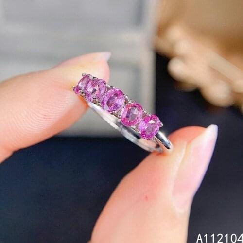 KJJEAXCMY fine jewelry 925 sterling silver inlaid natural pink sapphire women simple classic adjustable gem ring support detecti