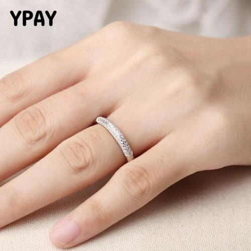 YPAY 100% Authentic 925 Sterling Silver Promise Rings for Women Korea Shiny 1 Carat Zircon Ring Wedding Party Jewelry YMR972