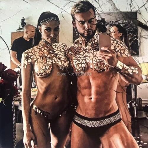 Nightclub Bar Male Female DJ DS costumes Dance group Jazz performance clothing sexy sparkly sequins jumpsuit Mirrors bodysuit