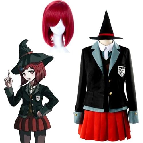 Anime Danganronpa Magician Yumeno Himiko Cosplay Costume Halloween Party Skirt Set Suit Red Magic Hat School Girl Uniform