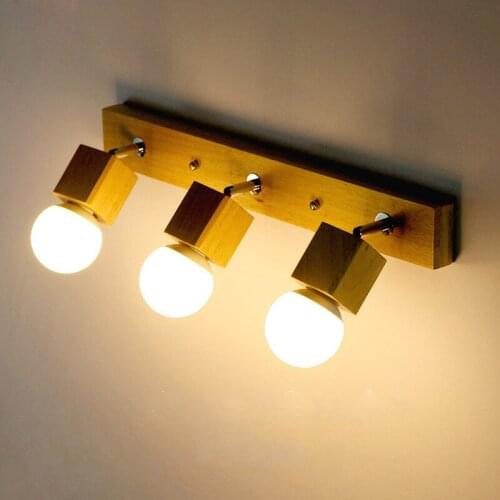 Creative solid wood simple Japanese style living room wall lamp bedroom bedside bathroom led wooden mirror front lamp WF1015