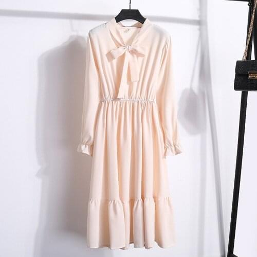 Summer Pure Color Long Sleeve Dress Fashionable Bohemian Style Womans Dress Chiffon Dress