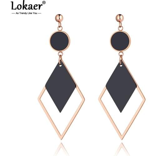Lokaer Trendy Stainless Steel Geometric Bohemia Party Dangle Earrings For Women Original Design Black Acrylic Earrings E20228