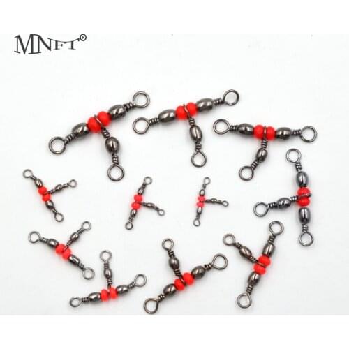 MNFT 20Pcs Brass Barrel Triple Swivel Cross Line 3 Way Barrel Fishing Connector with Red Beads Fishing Tackle Accessory