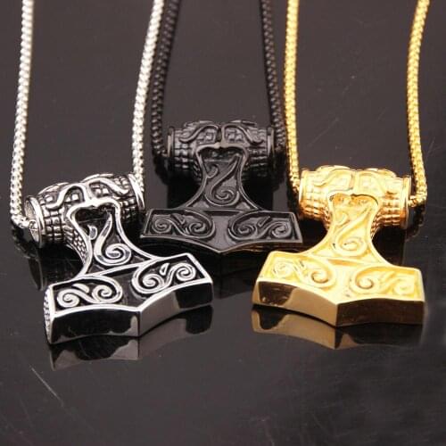 Trendy Stainless Steel Runes Thor Hammer Mens Boys Daily Jewelry Pendant Necklace With Free Box Link Chain 24inch Hot Gift