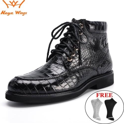 Men Winter Ankle Boots Genuine Crocodile Leather Luxury Motorcycle Ankle Boots New Fashion Design Outdoor Man Casual Boots