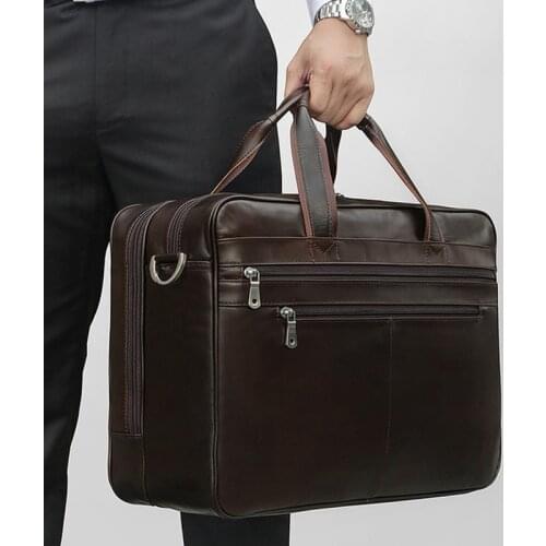 Mens Briefcase 17 Inch Laptop Bags Business Genuine Leather Large Handbag Shoulder Messenger Bag For Macbook Pro HP Dell Xiaomi