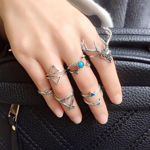 Design Vintage Midi Rings Set Antique Silver Color Boho Ring Female Charms Jewelry Knuckle Ring For Women Fashion Party