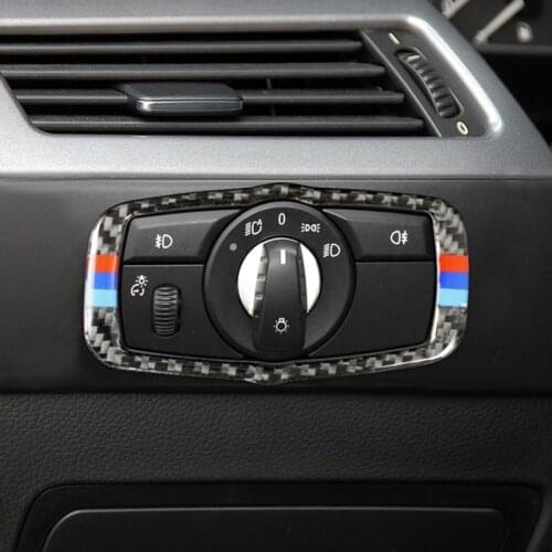 Carbon Fiber Car Interior Headlight Switch Frame Cover Sticker Trim For BMW 5 Series E60 E61 2004 2005 2006 2007 2008 2009 2010