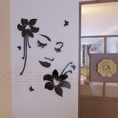 New arrival Women Flowers Acrylic 3d Mirror Wall Stickers Creative Bedroom TV backdrop Decoration DIY Art Home decoration