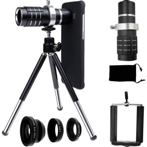 Camera Photo Kit-12x Zoom Lens+Accessories+Fisheye+2 in1 Macro&Wide Angle Lens For Samsung Galaxy S9 PLUS/For Iphone 5 SE 5S