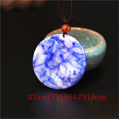 Charm Bagua Necklace Women Jewelry for Chinese Hand Fashion Taiji Natural White Jade Blue Amulet Gifts Carved Men Pendant