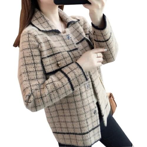 Autumn Womens Jacket 2021New Mink Fleece Coat Outerwear Ladies Sweater Cardigan Overcoat Jacket Warm Plaid Spring Female Jacket