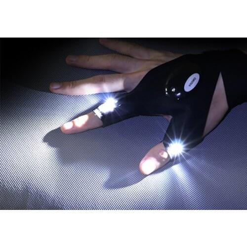 Outdoor Fishing Magic Strap Fingerless Gloves LED Flashlight Waterproof Survival Camping Hiking Cycling Rescue Tool Gloves