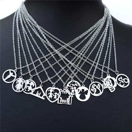 Family Member Stainless Steel Necklace Angel Woman Girl Man House Mum Lovers Bicyclist Pendant Stainless Steel Chain Jewelry