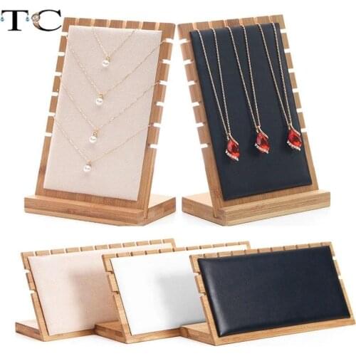 Bamboo Wood Jewelry Necklace Wooden Multiple Necklace Easel Showcase Display Stand Necklace Earring Pendant Storage Rack Jewelr