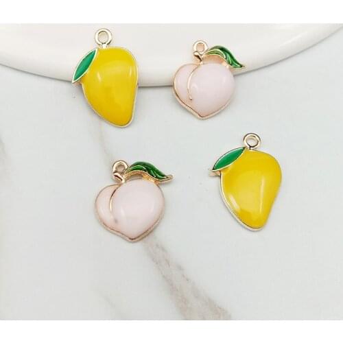 BULK 20 Charm for Jewelry Making Pink Enamelled Peach Charm Lemon Charm in Yellow Enamel Fruit Necklace Metal Pendants SKU#KL39S