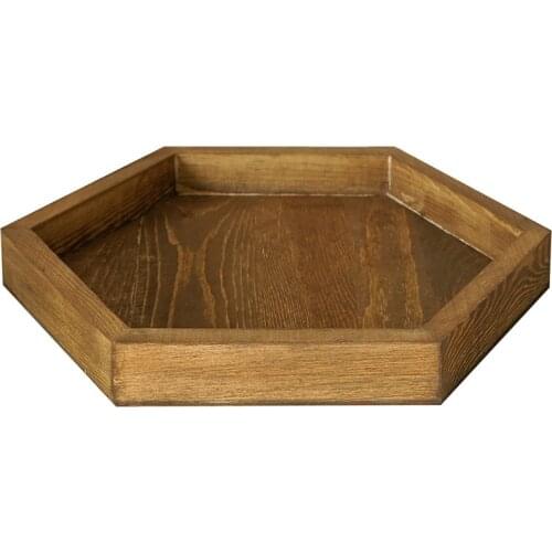 Hexagon Wood Tray Handmade 30CM Burly-Wood Coffee Plate Table Decoration Dessert Makeup Jewelry Holder