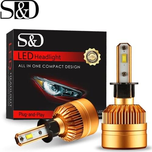 S&D 2Pcs H3 LED Headlight Car Led Headlights Bulb Fog Light 6500K Auto Headlamp for Toyota/VW/Hyundai/Kia/Chevrolet/Mazda