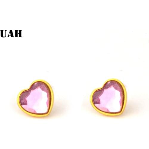 UAH 2pcs CZ stud earring gold heart earrings for women Korean earrings Pink zirconia crystal charm Stainless steel jewelry gift