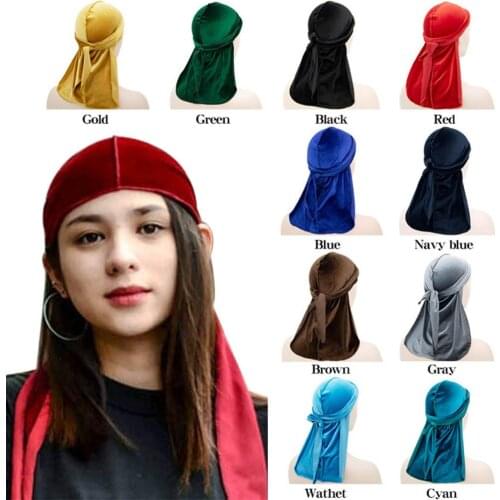 Unisex Women Men Velvet Durag Long Tail Headwrap Bandana Elastic Durags Wave Caps Mens Doo Rag Turban Cap Hip-hop Pirate Hat