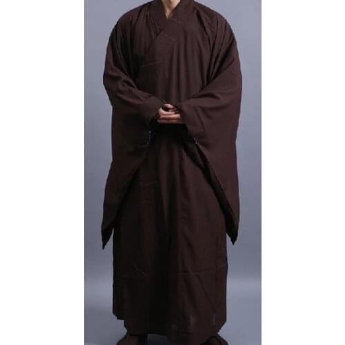 UNISEX high-quality brown buddhist shaolin Monks training long robesuits laymeditation abbot nunclothing gownHaiQing