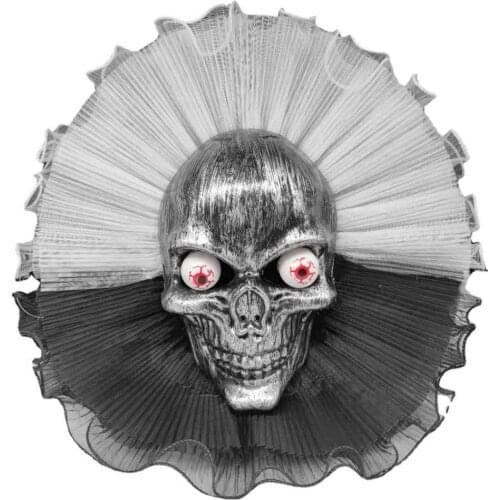 Halloween Skull Wreath Party Horror Cloth Skeleton Head Wreath Front Door Decoration Halloween Garland Haunted House Props