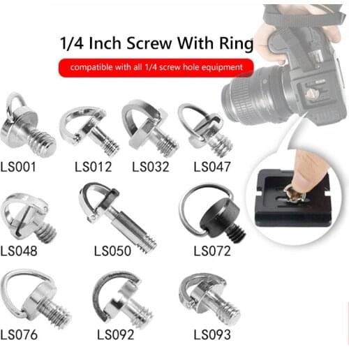 1/4 inch Camera Screw with Ring Folding D-Ring Adapter For Quick Release Plate Tripod Monopod Screw 13 models to choose