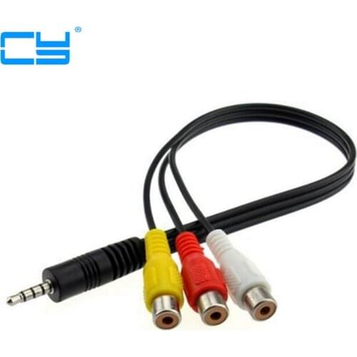 High Speed 3.5 mm Male Jack To 3 RCA Female Plug Adapter Audio Converter Video AV Cable Wire Cord