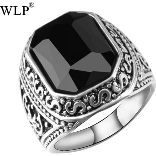 WLP Black&Red Stone Finger Ring Men and Women Silver Plated Fashion Vintage Ring Jewelry Big Size Couple Valentine Gift rings