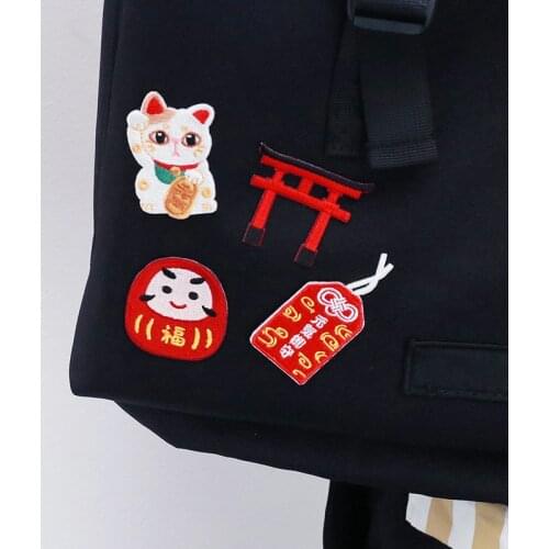 Japan Lucky Cat Embroidery Ironing on Cool Appliques for Kids Jacket T-shirts Clothing Sticker Badges for Hats Backpack