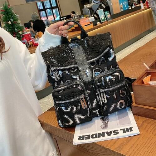 Women Shiny Rhinestone Handbag High Quality Pu Leather Diamonds Shoulder Bag Soft Multi-pockets Backpack Girl School Bag Mochila