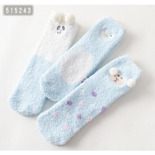 Caramella 3Pairs/Lot Women Floor Socks Thick Autumn Winter Warm Hosiery 3D Cartoon Ears Cute Lovely Velvet Short Funny Socks