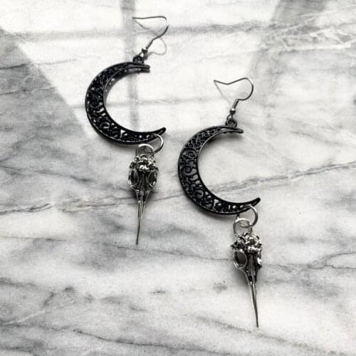 Black Lace Moon Skull Earrings Fashion Goth Witch Jewelry Women Gift 2020 New Delicate And Beautiful Crescent Wholesale Statemen