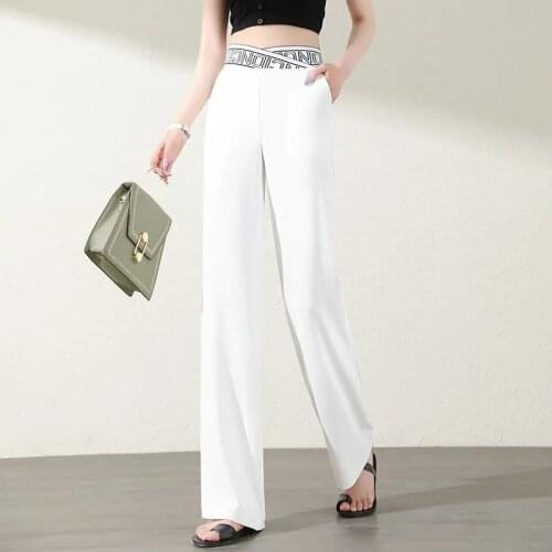 Women Elastic Waist Wide Leg White Pants Spring Autumn Fashion Female Loose Casual High Waist Chiffon Trousers Ladies Pants
