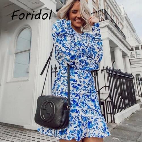 Vintage Puff Sleeve Bodycon Dress Women Sexy Backless Ruffle Ruched Dress Autumn Elegant Floral Party Winter Dress Vestidos