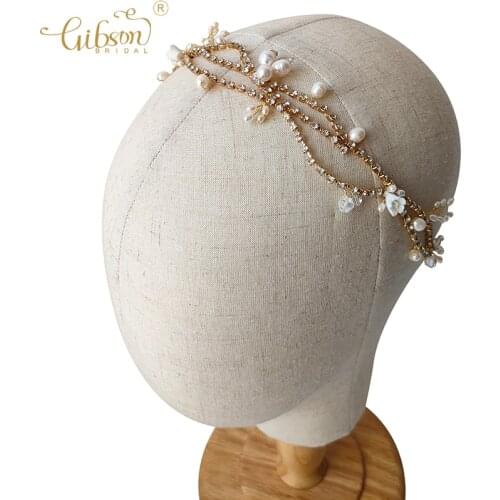 Women Headdress Tiara Floral Pearl Crystal Wedding Accessories Bridal Hair Vine Headband Free Shipping