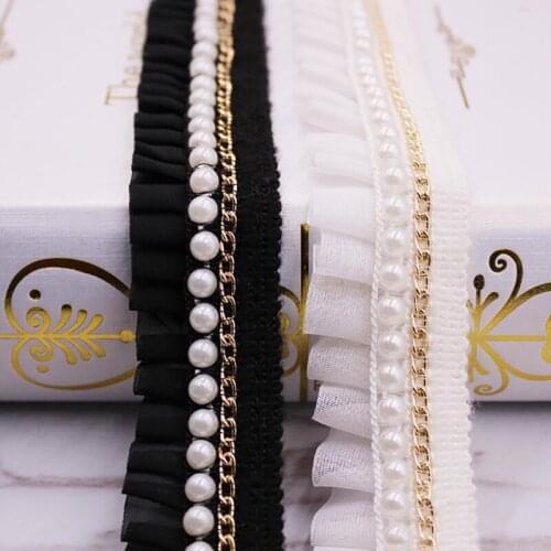 3 Yards White/black Pearl Beaded Lace Trim Tape Lace Ribbon African Lace Fabric Collar Dress Sewing Garment Materials Headdress