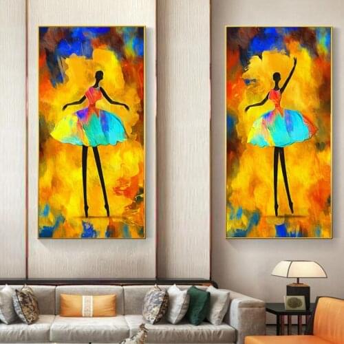 Abstract African Ballet Girl Oil Painting on Canvas Poster and Prints Modern Dance Ballerina Wall Art Pictures Living Room Decor