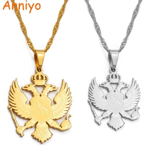 Anniyo(2 Size)Montenegro Pendant Necklaces Women Girls Montenegro Eagle Jewelry Gold/Silver Color/Moon Star Montenegrin #127621