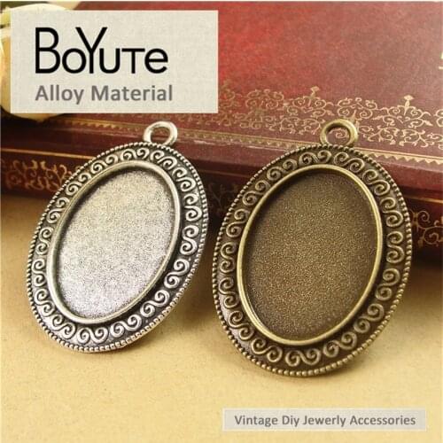 BoYuTe (30 Pieces/Lot) 25*18MM Cabochon Base Vintage Accessories Parts Antique Bronze Silver Pendant Bezel for Jewelry Makings