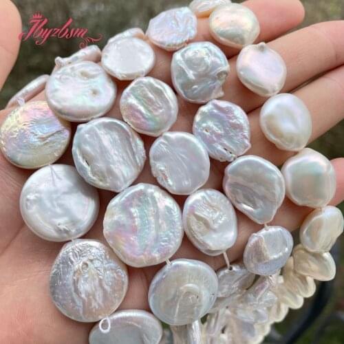 Natural Freshwater Pearl Coin Beads Loose Natural Stone Beads For Jewelry Making DIY Necklace Bracelets Earring Loose Strand 15"