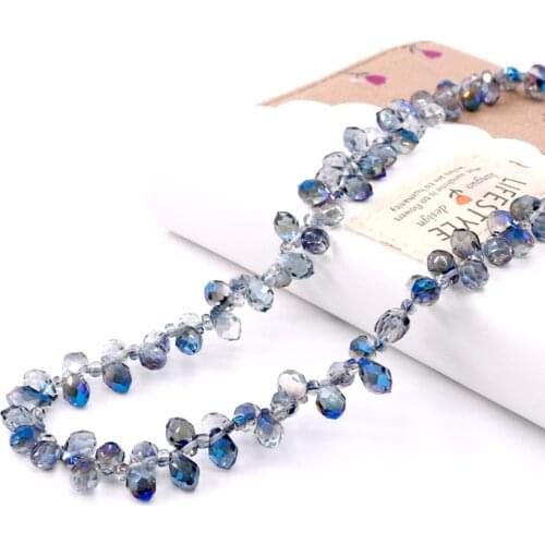 98pcs/lot Crystal Water Droplet Beads 5x7mm Cross Hole Colorful Glass Pendants Daily Earring Hair Hoop DIY Making Bead For Women