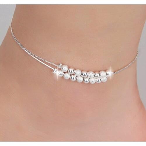 Thin stamped silver plated balls Chains Anklet For Women Girls Friend Foot Jewelry Leg Bracelet Barefoot Tobillera de Prata