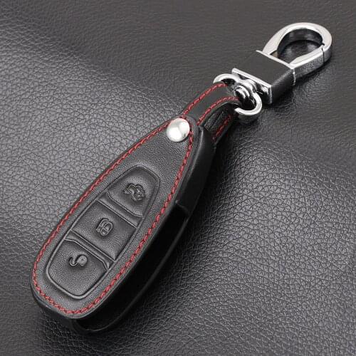Genuine Leather Remote Control Car Keychain Key Cover Case For Ford Focus MK3 MK4 Kuga escape ecosport New Fiesta , Smart Key